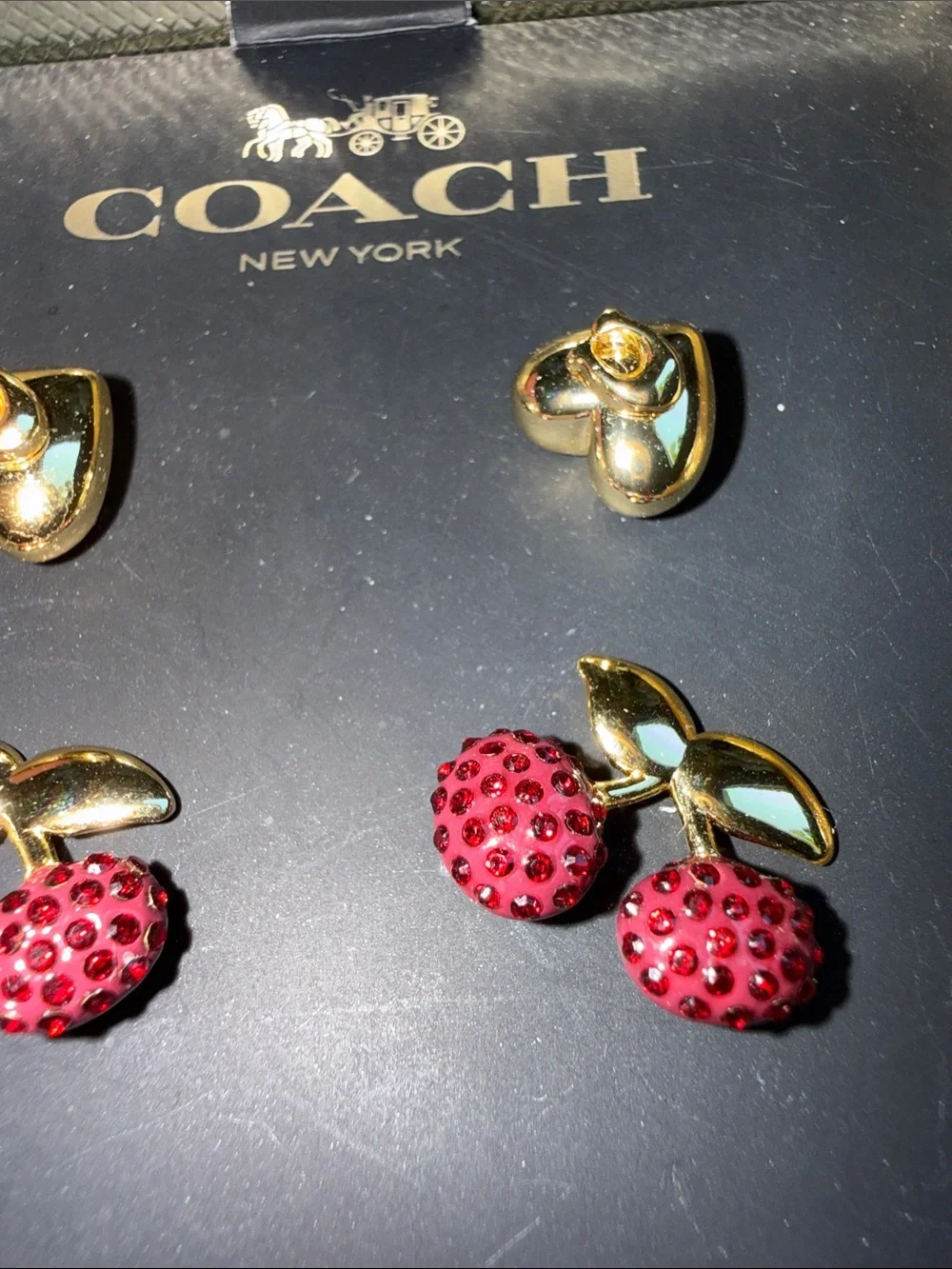 Coach two pieces Gold Heart and Red Cherry Stud Earrings Set - Picture 7 of 7